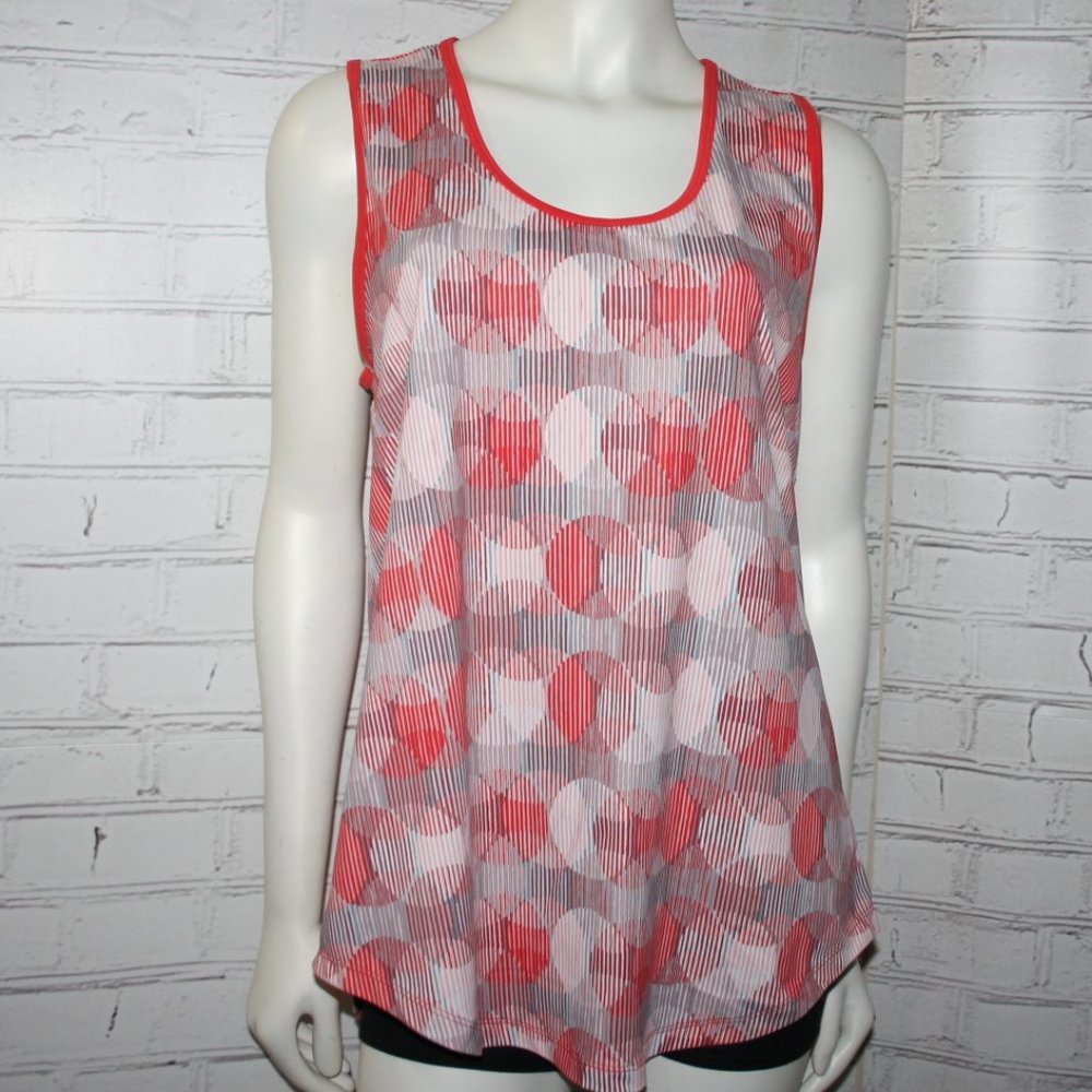🌺🍦📙 Liz Claiborne Weekend Tank · Coral + Tan Circles · Size L